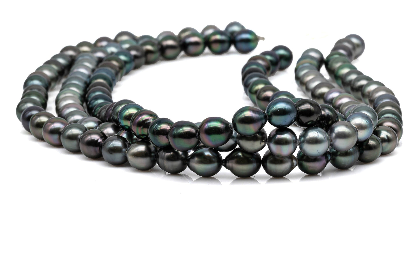 Tahitian Pearl Near Round with Extremely Nice Luster and Limited Blemishes, Full Strand Black Pearl Beads in 8.5-9mm, SKU#1069TH