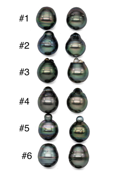 Tahitian Pearl Loose Pair in Tear Drops Dark Color with High Luster and Minor Blemishes, 11-11.5mm Undrilled Loose Pearls, SKU# 1066TH