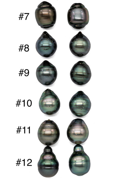 Tahitian Pearl Loose Pair in Tear Drops Dark Color with High Luster and Minor Blemishes, 11-11.5mm Undrilled Loose Pearls, SKU# 1066TH