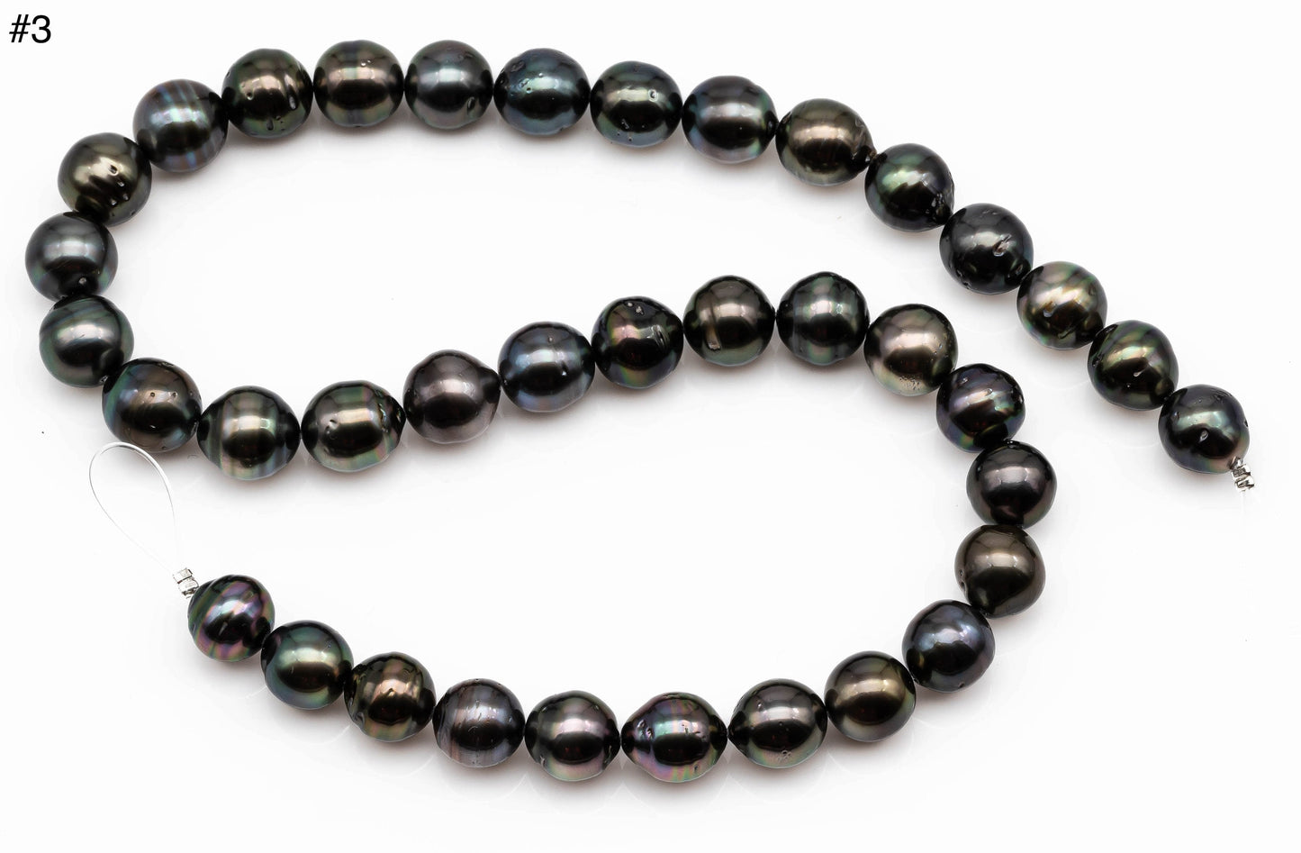 Full Strand Tahitian Pearl Near Round with High Luster and Blemishes, Natural Dark Color Pearl Bead for Making Jewelry, 10-11mm, SKU#1096TH