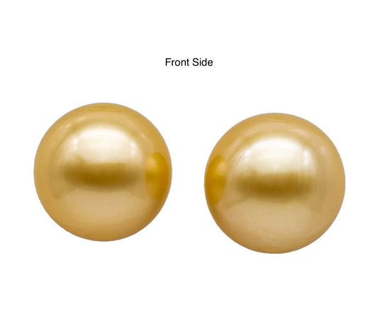 13mm Gold Southsea Pearl Round Pair for Making Earring Stud, AAA Quality Natural Color with High Luster and Clean Surface, SKU#1094GS