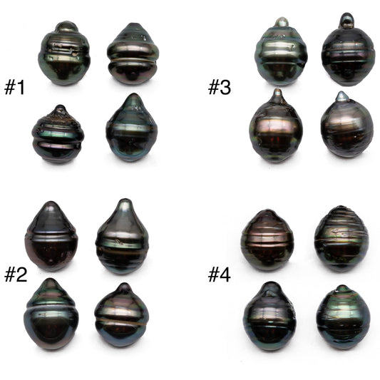 11-11.5mm Tahitian Pearl Loose in Teardrops Dark Color with High Luster and Blemishes, Undrilled Loose Pearl in Set of 4 Pieces, SKU# 1071TH