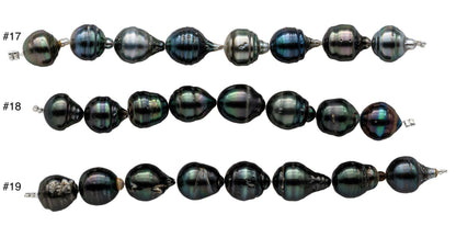 Baroque Tahitian Pearl Teardrops with High Luster and Blemishes, Natural Color Pearl Bead Strands in 4 inches, 10-11mm, SKU#1097TH