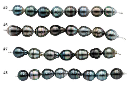Tahitian Pearl Drops or Near Round in Natural Color Dark Light Pearl Bead Strands in 4 inches, Nice Luster and Blemishes 10-11mm SKU#1098TH