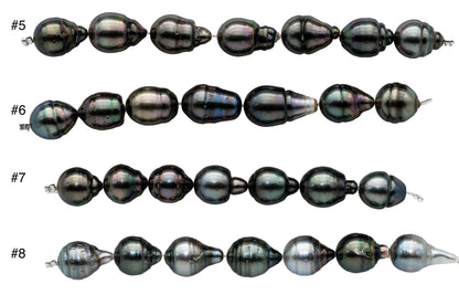 Light Color Tahitian Pearl Teardrops with Nice Luster and Blemishes, Dark Color Pearl Strands in 4 Inches Long, 10-11mm, SKU#1100TH