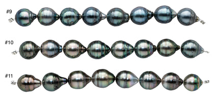 Silver Blue Tahitian Pearl Teardrops with Very Nice Luster and Blemishes, Natural Color Pearl Bead Strand 4 Inches Long, 10-11mm, SKU#1102TH