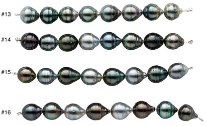 Rainbow Tahitian Pearl Teardrops or Near Round with Beautiful Luster and Blemishes, Natural Multi-Color  Strand 4 Inch, 10-11mm, SKU#1103TH