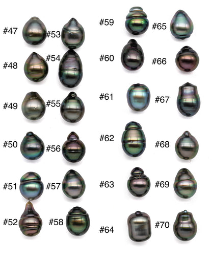 Single Tahitian Pearl Loose Tear drops Dark Color with High Luster and Blemishes, One Piece Undrilled Loose Pearls in 11-11.5mm, SKU# 1073TH