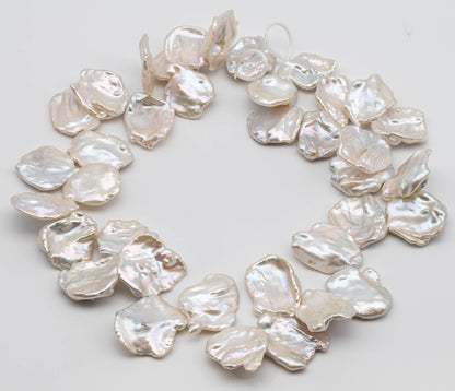 XL Cornflake Freshwater Pearl in White with Very Nice Luster and Quality,  Keshi Pearl Beads in Huge Size, 1 Pcs or Full Stand SKU#1088CF
