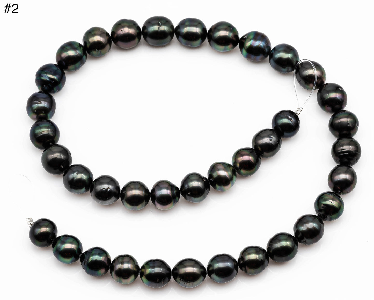 Full Strand Tahitian Pearl Near Round with High Luster and Blemishes, Natural Dark Color Pearl Bead for Making Jewelry, 10-11mm, SKU#1096TH