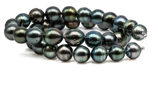 Full Strand Tahitian Pearl Near Round with High Luster and Blemishes, Natural Dark Color Pearl Bead for Making Jewelry, 10-11mm, SKU#1096TH