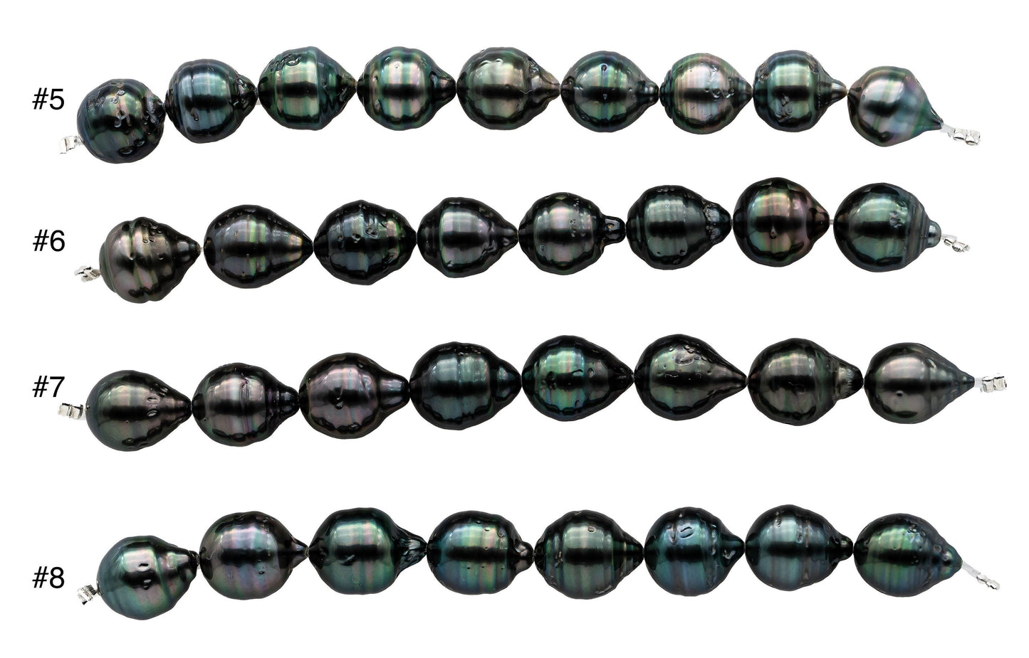 Peacock Black Tahitian Pearl Drops with Nice Luster and Blemishes, Natural Color Pearl Bead Strands in 4 Inches Long, 10-11mm SKU#1104TH