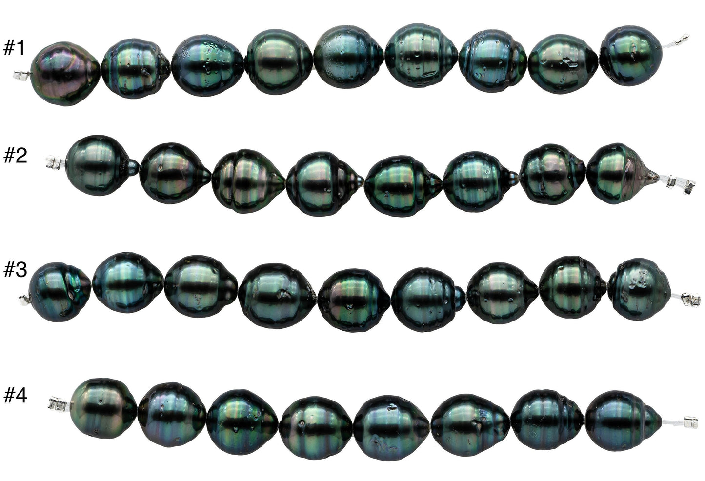 Peacock Black Tahitian Pearl Drops with Nice Luster and Blemishes, Natural Color Pearl Bead Strands in 4 Inches Long, 10-11mm SKU#1104TH