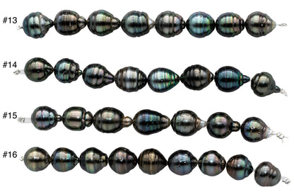 Baroque Tahitian Pearl Teardrops with High Luster and Blemishes, Natural Color Pearl Bead Strands in 4 inches, 10-11mm, SKU#1097TH