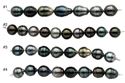 Tahitian Pearl Drops or Near Round in Natural Color Dark Light Pearl Bead Strands in 4 inches, Nice Luster and Blemishes 10-11mm SKU#1098TH