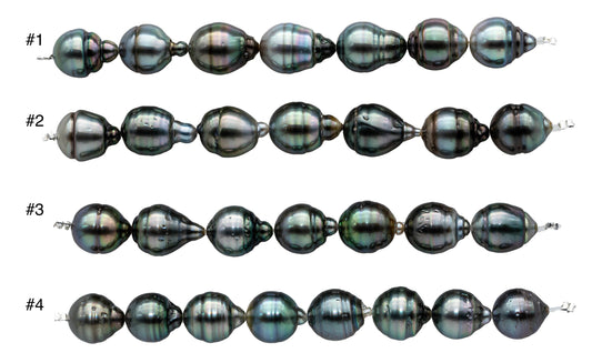 Light Color Tahitian Pearl Teardrops with Nice Luster and Blemishes, Dark Color Pearl Strands in 4 Inches Long, 10-11mm, SKU#1100TH