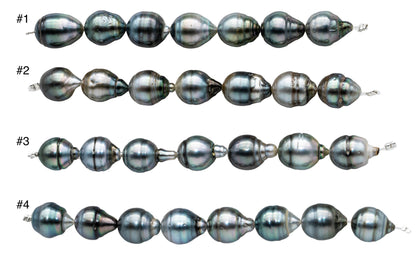 Silver Blue Tahitian Pearl Teardrops with Very Nice Luster and Blemishes, Natural Color Pearl Bead Strand 4 Inches Long, 10-11mm, SKU#1102TH