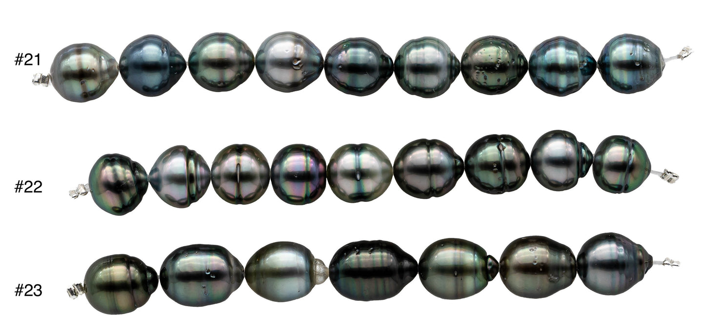 Rainbow Tahitian Pearl Teardrops or Near Round with Beautiful Luster and Blemishes, Natural Multi-Color  Strand 4 Inch, 10-11mm, SKU#1103TH