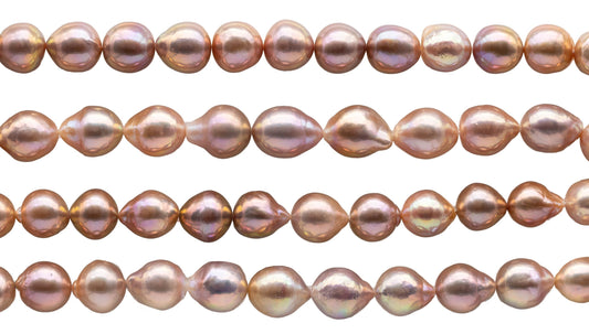 Edison Pearl Pink Near Round or Drop with Very Nice Luster, Freshwater Pearl Bead Full Strand for Jewelry Making, 10-13mm, SKU# 1112ED