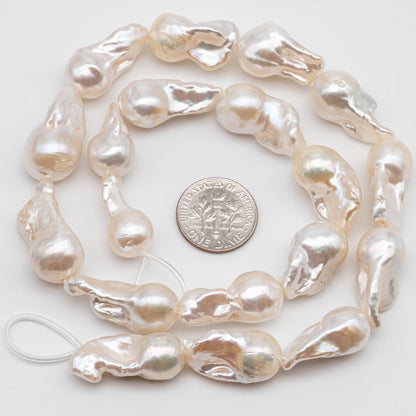 10-12mm Baroque Pearl Small Size Elongate Flameball Pearl Beads with Beautiful Luster, Difficult to Find Pieces, Full Strand, SKU# 1114BA