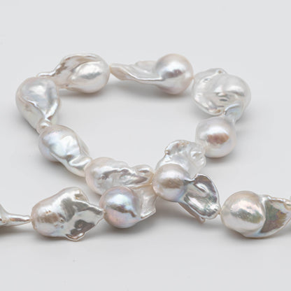 13-15mm White Baroque Pearl with Nice Luster Fireball Pearl Beads in Full Strand for Making Jewelry, SKU# 1115BA