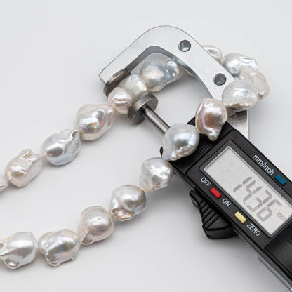 13-15mm White Baroque Pearl with Nice Luster Fireball Pearl Beads in Full Strand for Making Jewelry, SKU# 1115BA