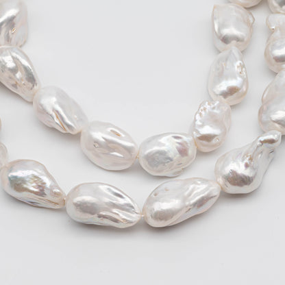 White Large Baroque Pearl with Beautiful Luster, Smooth Surface in Full Strand Flameball Pearl Beads for Jewelry Making 14-18mm, SKU# 1118BA