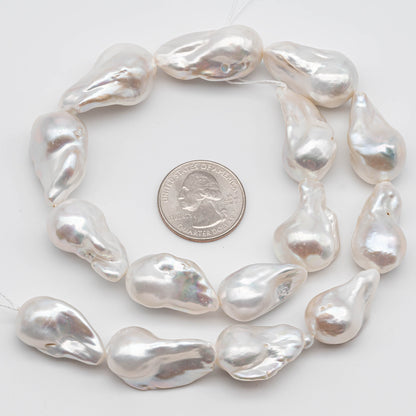 White Large Baroque Pearl with Beautiful Luster, Smooth Surface in Full Strand Flameball Pearl Beads for Jewelry Making 14-18mm, SKU# 1118BA