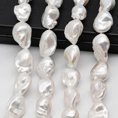 White Large Baroque Pearl with Beautiful Luster, Smooth Surface in Full Strand Flameball Pearl Beads for Jewelry Making 14-18mm, SKU# 1118BA