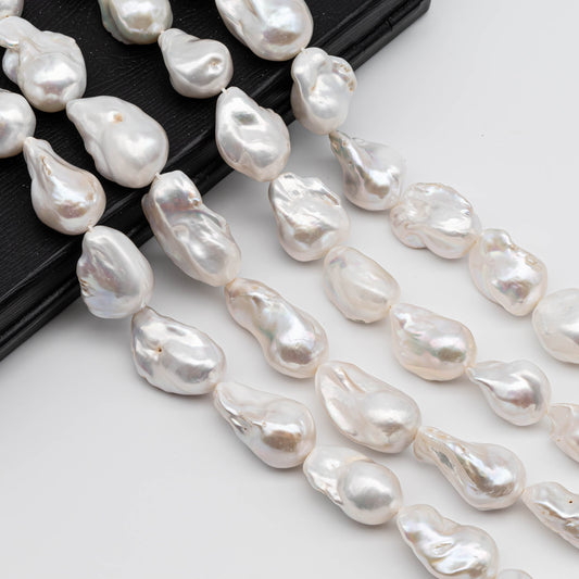 White Large Baroque Pearl with Beautiful Luster, Smooth Surface in Full Strand Flameball Pearl Beads for Jewelry Making 14-18mm, SKU# 1118BA