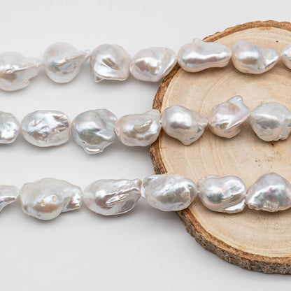 13-15mm White Baroque Pearl with Nice Luster Fireball Pearl Beads in Full Strand for Making Jewelry, SKU# 1115BA