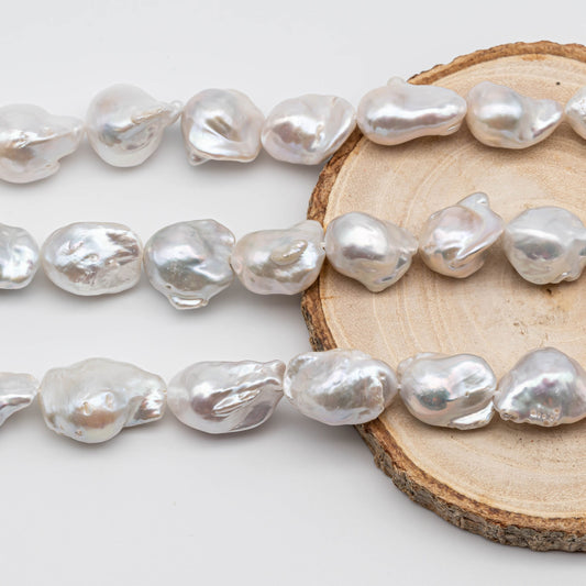 13-15mm White Baroque Pearl with Nice Luster Fireball Pearl Beads in Full Strand for Making Jewelry, SKU# 1115BA