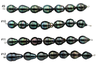 Peacock Black Tahitian Pearl Drops with Nice Luster and Blemishes, Natural Color Pearl Bead Strands in 4 Inches Long, 10-11mm SKU#1104TH