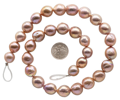 Edison Pearl Pink Near Round or Drop with Very Nice Luster, Freshwater Pearl Bead Full Strand for Jewelry Making, 10-13mm, SKU# 1112ED