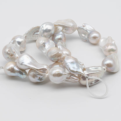13-15mm White Baroque Pearl with Nice Luster Fireball Pearl Beads in Full Strand for Making Jewelry, SKU# 1115BA