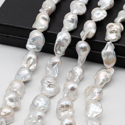 13-15mm White Baroque Pearl with Nice Luster Fireball Pearl Beads in Full Strand for Making Jewelry, SKU# 1115BA