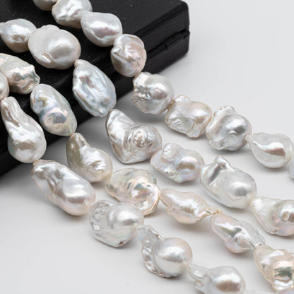 13-15mm White Baroque Pearl with Nice Luster Fireball Pearl Beads in Full Strand for Making Jewelry, SKU# 1115BA