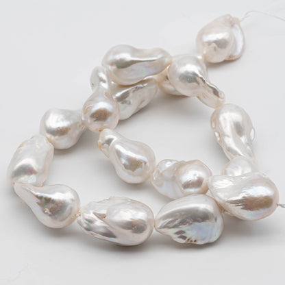 White Large Baroque Pearl with Beautiful Luster, Smooth Surface in Full Strand Flameball Pearl Beads for Jewelry Making 14-18mm, SKU# 1118BA