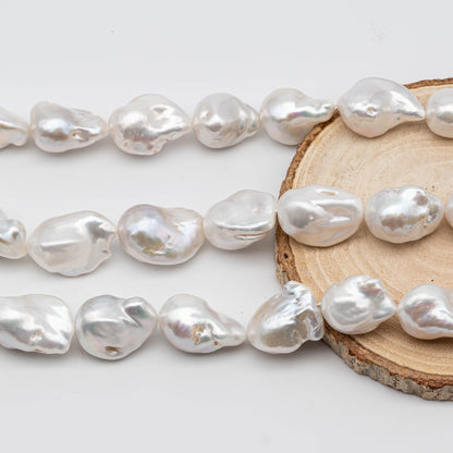White Large Baroque Pearl with Beautiful Luster, Smooth Surface in Full Strand Flameball Pearl Beads for Jewelry Making 14-18mm, SKU# 1118BA