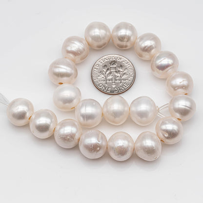 11-12mm Large Hole Pearls Near Round White Freshwater Pearl Beads with 2mm Hole in 8 inch Strand for Jewelry Marking, SKU # 1131FW