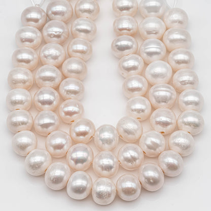 11-12mm Large Hole Pearls Near Round White Freshwater Pearl Beads with 2mm Hole in 8 inch Strand for Jewelry Marking, SKU # 1131FW