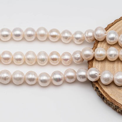 11-12mm Large Hole Pearls Near Round White Freshwater Pearl Beads with 2mm Hole in 8 inch Strand for Jewelry Marking, SKU # 1131FW