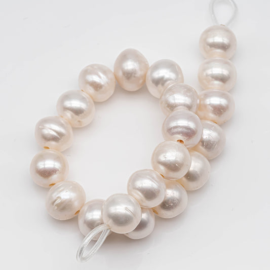 11-12mm Large Hole Pearls Near Round White Freshwater Pearl Beads with 2mm Hole in 8 inch Strand for Jewelry Marking, SKU # 1131FW