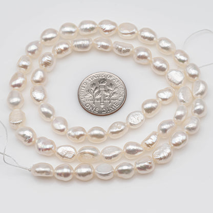 White Nugget Freshwater Pearl Beads Rice Shape with High Luster 6mm Strand for Jewelry Making, SKU # 1132FW
