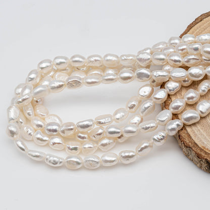 White Nugget Freshwater Pearl Beads Rice Shape with High Luster 6mm Strand for Jewelry Making, SKU # 1132FW