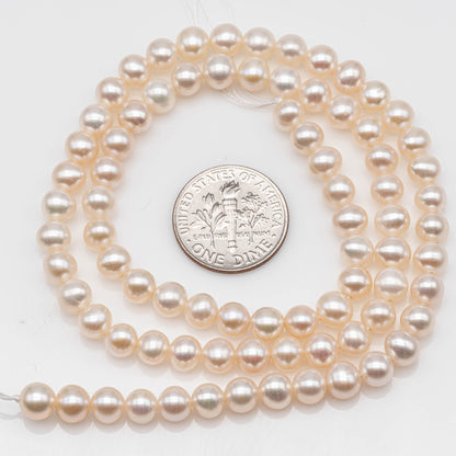 AAA 5-5.5mm Freshwater Pearl Near or Off Round Pearl Beads Creamy White with Very Nice Luster and Almost Blemishes Free, SKU # 1142FW