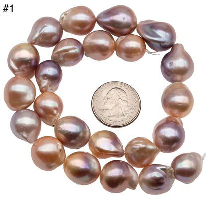 Natural Color Baroque Pearl in Multi-Color Freshwater Pearl Beads, Large Size with Nice Luster, Full Strand, 13-18mm, SKU# 1120BA