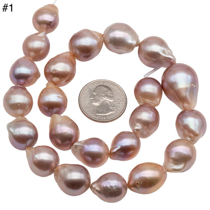 Pink Baroque Pearl in Natural Color Freshwater Pearl Flameball Beads, High Luster and Large Size in Full Strand, 13-17mm, SKU# 1121BA