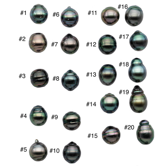 One Piece Black Tahitian Pearl Near Round or Teardrops Peacock Single Undrilled Loose Pearls with High Luster in 11-11.5mm, SKU # 1128TH