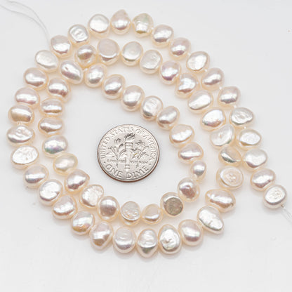 6-7mm Freshwater Pearl Nugget White Bead with Extremely Nice Luster in Full Strand for Making Jewelry, SKU # 1141FW